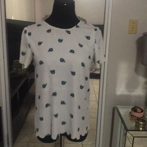 Gray with blue flowers top